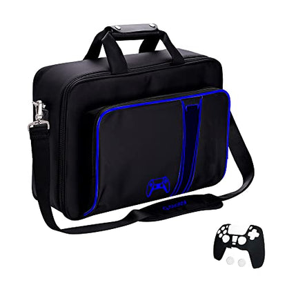 G-STORY Carrying Case,Travel Case Storage Bag Compatible with PS5 Disc and Digital Edition, Controller Skin is Included - color: Blue-Without Logo