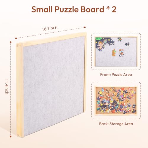 Woodtoe Small Puzzle Board with 2 Sizes, 16.1'' x 11.4'' Puzzles Board for 100 Piece, 16.1'' x 22.8'' Puzzle Table for 300 500 Jigsaw Puzzles, Wooden Felt Puzzle Tray for Kids 3+