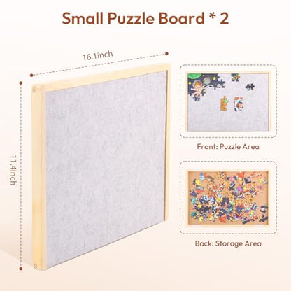Woodtoe Small Puzzle Board with 2 Sizes, 16.1'' x 11.4'' Puzzles Board for 100 Piece, 16.1'' x 22.8'' Puzzle Table for 300 500 Jigsaw Puzzles, Wooden Felt Puzzle Tray for Kids 3+