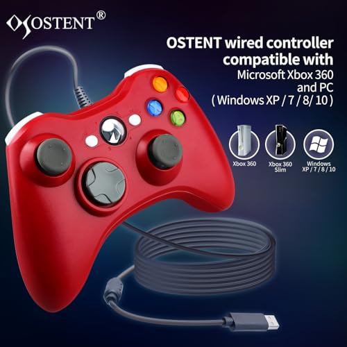 OSTENT Wired USB Controller Gamepad Joystick for Microsoft Xbox 360 Console Windows PC Laptop Computer Video Game Color Red - color: Red
