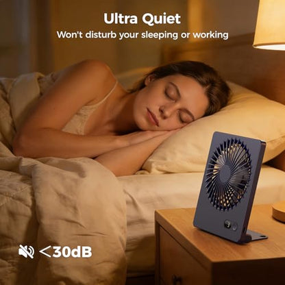 Zuvas Desk Fan Small Rechargeable Battery Table Fans for travel Ultra Quiet | 180° Tilt Folding, LED Dislay, Portable Fan Slim Design, 3 Speed Adjustable, for Office Bedroom Desktop, Cruise Essentials - color: Navy Blue