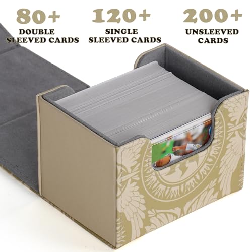 Deck Box for MTG Cards, Trading Commander Deck Case Holds 120+ Sleeved Cards, PU Leather Magnetic Collectible Card Storage Box Fits for TCG Magic Card (Yellow) - color: Yellow