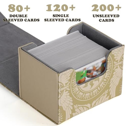 Deck Box for MTG Cards, Trading Commander Deck Case Holds 120+ Sleeved Cards, PU Leather Magnetic Collectible Card Storage Box Fits for TCG Magic Card (Yellow) - color: Yellow