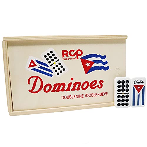 Dominos Set for Adults – Professional Double 9 Dominoes Set of 55 Tiles, Metal Spinner, Classic and Travel Board Game with Wood Case Juegos de Mesa (Cuban Flag) - color: Cuban Flag