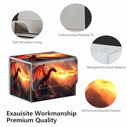 Strong Magnet for TCG MTG Commander Deck Box Playing Card Case Magic Deck Box Creative Pattern Trading Card Storage Box for Collectible Games, Golden Fire Dragon - color: Golden Fire Dragon