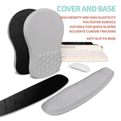 2-in-1 Ergonomic Set, Wave Rise Keyboard Wrist Rest and Massage Bulge Slope Mouse Pad Wrist Support, Cushion Memory Foam Integrated to Relieve Wrist Pain, Silver Gray - color: Silver Gray