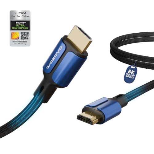 HDMI Cable V2.1 with Ethernet, 8k@60Hz,4K@120Hz UHD Resolution,6.6 Feet Braided, 48 Gbps Transfer Ultra high Speed,HDR/HDR10/Dolby Vision,Dolby Atmos and DTS:X,Compatible with All HDMI Devices