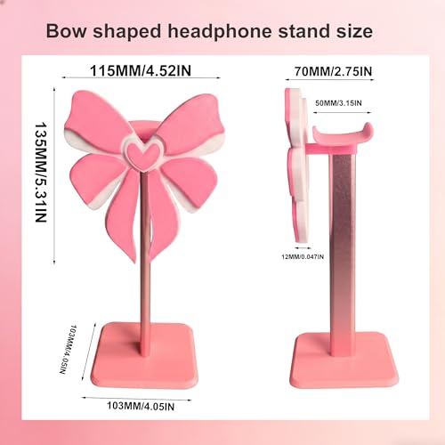 Pink Bow Headphone Stand for Desk - Upgraded Aluminum Alloy & Wood Gaming Headset Holder,, Cute Gamer Girl Gifts for Women, Girls, Wife, Office Decor with Anti-Slip Base (Pink Bow)