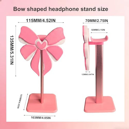 Pink Bow Headphone Stand for Desk - Upgraded Aluminum Alloy & Wood Gaming Headset Holder,, Cute Gamer Girl Gifts for Women, Girls, Wife, Office Decor with Anti-Slip Base (Pink Bow)