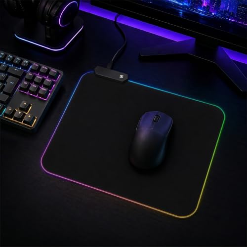 RGB Gaming Mouse Pad, 9.8 × 13.8 Inch, 13 Light Modes, Non-Slip Rubber Base, Waterproof, Compact Mouse Pad for PC Laptop Office Gaming Use - color: Black 13.8 ×9.8''