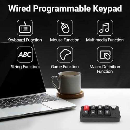 Zopsc Wired USB C Numeric Keypad, One Handed Macro Keyboard with 8 Programmable Keys, Hot Swap, Knob Control for Gaming Design Shortcuts, Black - color: Black