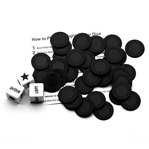 Bilywey Left Right Center Dice Game Set with 3 Dices + 36 Black Chips (Black) - color: Black