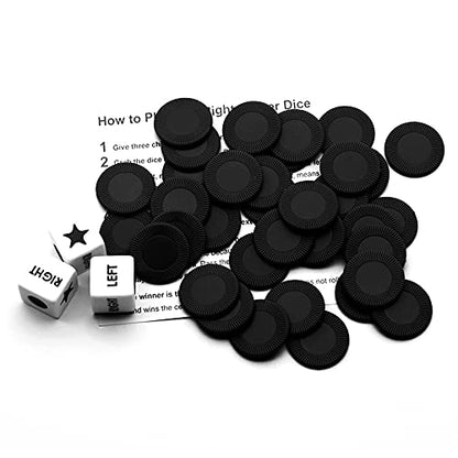 Bilywey Left Right Center Dice Game Set with 3 Dices + 36 Black Chips (Black) - color: Black