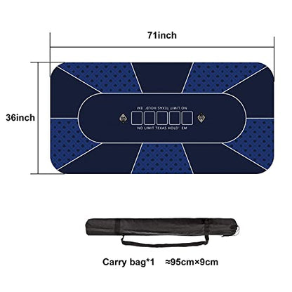 70 x 35 Inch Poker Mat, 8 Players Texas Hold'em Poker Rubber Mat Poker Topper for Tables, Folding Portable Poker Table Top Layout w/Carrying Bag for Poker Games, Blackjack, Casino (70 x 35 Inch-Blue) - color: 70 X 35 Inch-blue