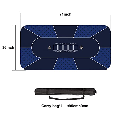 70 x 35 Inch Poker Mat, 8 Players Texas Hold'em Poker Rubber Mat Poker Topper for Tables, Folding Portable Poker Table Top Layout w/Carrying Bag for Poker Games, Blackjack, Casino (70 x 35 Inch-Blue) - color: 70 X 35 Inch-blue