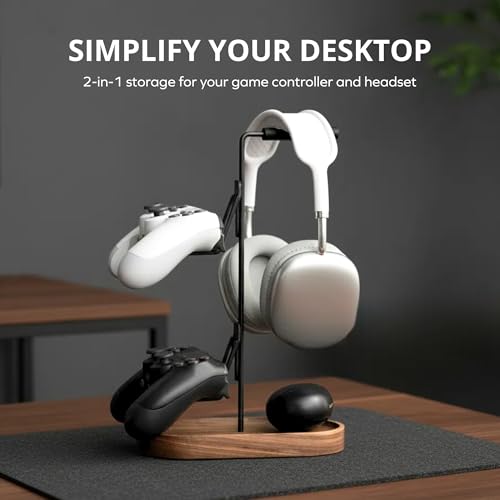 muso wood 2-in-1 Gaming Controller Stand, Headphone Holder, Desktop Headset Stand for Game Controllers and PC Earphone Accessories