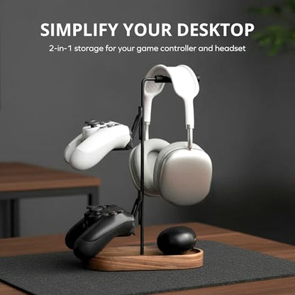 muso wood 2-in-1 Gaming Controller Stand, Headphone Holder, Desktop Headset Stand for Game Controllers and PC Earphone Accessories