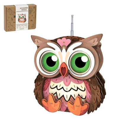 3D Wooden Puzzles for Adults, Big-Eyed Adorable Owl Bluetooth Speaker Model Kit, 3D Puzzles for Adults Room Home Decor DIY Craft Kit, Holiday Birthday Christmas Day Gifts for Men Women Teens