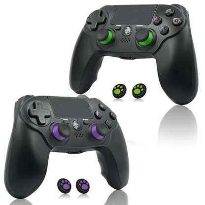 citnh Wireless Controller for PS-4/Pro/Slim 2-pack Purple/Green | 800mAh Battery, 6-Axis Gyro, 3.5mm Audio Jack and Speaker, Hall-Effect Joysticks