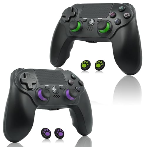 citnh Wireless Controller for PS-4/Pro/Slim 2-pack Purple/Green | 800mAh Battery, 6-Axis Gyro, 3.5mm Audio Jack and Speaker, Hall-Effect Joysticks