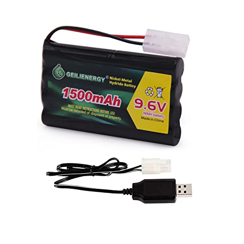 9.6V 1500mAh NI-MH Rechargeable Battery Pack for RC Car Boats Robots and Charger Cable