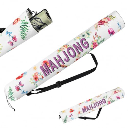 35 Inch Canvas Mahjong Mat Bag | Portable Drawstring Storage Carrying Bag with Shoulder Strap for Mahjong Mats,Travel,Game Nights and Board Games - color: Floral Garden
