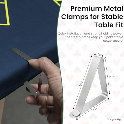 2-in-1 Casino Night Poker Mat, 36"x72" Double-Sided Texas Hold'em & Blackjack Felt Table Cover, Non-Slip Steel Clamps Included, Perfect for Game Night, Home & Casino Parties - color: Grey