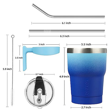BJPKPK 10 oz Mini Tumbler with Lid, Straw & Handle, Insulated Steel Cup | Small, Spill Proof, Leak Proof, Thermal, Double Wall Vacuum, Sweatproof, Dishwasher Safe, BPA Free, Sky - color: A-Sky, size: 10 Ounces