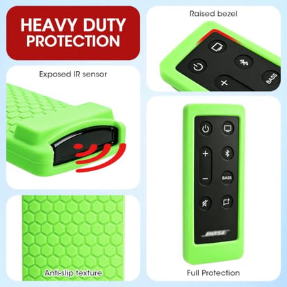 Case for Bose Solo 5 10 15 Series ii TV Remote,Silicone Cover for Bose Solo Cinemate Series II IIGS 1SR 10&15 Remote Controller Skin Protective Universal Replacement Sleeve Glow in The Dark-Glow Green - color: Glow Green