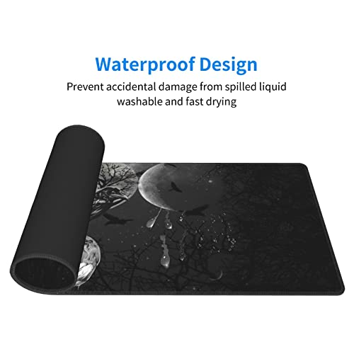 Triple Moon Mouse Pad XL Extended Desk Mat, Computer Mousepad | Triple Moon Crow Skull Galaxy Halloween Non Slip Rubber,Stitched Edge, Gaming Pc Large Mice Pad 31.5 x 11.8 Inch - color: Black24