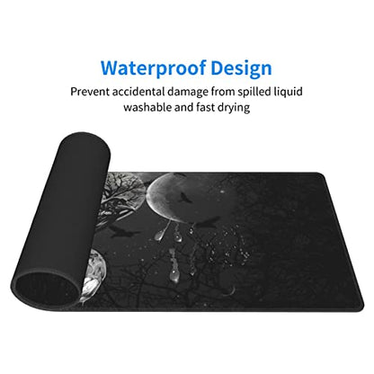 Triple Moon Mouse Pad XL Extended Desk Mat, Computer Mousepad | Triple Moon Crow Skull Galaxy Halloween Non Slip Rubber,Stitched Edge, Gaming Pc Large Mice Pad 31.5 x 11.8 Inch - color: Black24
