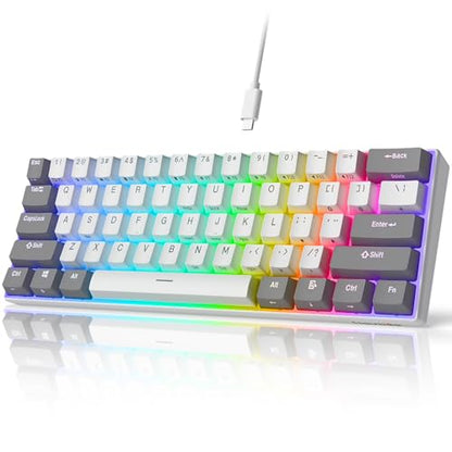iLovBee i61 Mechanical Keyboard 60 Percent, Wired RGB Gaming Keyboard, 61 Keys Compact Mini Custom Keyboards for PC/Mac Gamer, Hot Swappable Linear Red Switch, Grey and White