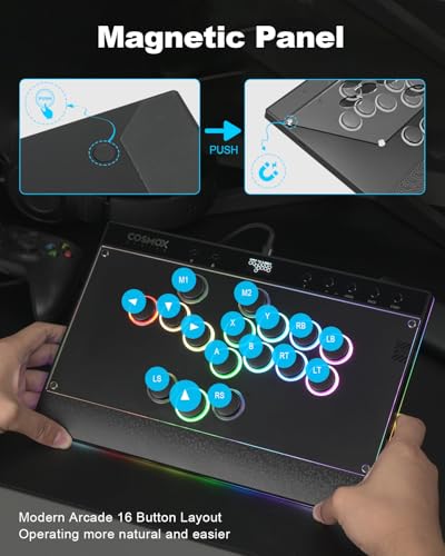 Haute42 Leverless Controller Arcade Stick: Magnetic Leverless Arcade Stick with RGB Rims,Premium Black Haute42 C16 Arcade Controller for PC/PS3/PS4/Switch Game with Lock Button Support Hot Swap & SOCD