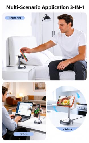 25W Wireless Charger 3 in 1 Magnetic Charging Station with TEC Active Cooling, Qi2.2 Certified Fast Charging Stand for iPhone 17 Pro Max/16/15, Apple Watch & AirPods, 65W Adapter Included