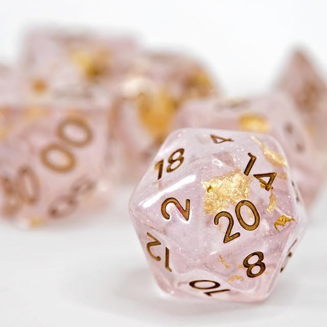 Sage’s Portal Cantrips DND Dice Set - Round Edge Resin 7-PC Polyhedral DND Dice Set for Dungeons and Dragons D&D RPG Tabletop TTRPG (Pink Transparent) - color: Pink Transparent