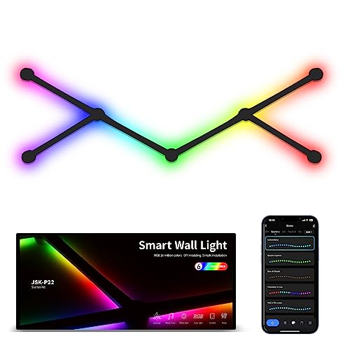 Smart Wall Light Lines, WiFi RGB LED Bars, 16M+ Color Dimmable Music Sync DIY Home Decor for Gaming Party Streaming Lovers, Compatible with Alexa & Google Assistant (6 Lines, Black) - color: Black, size: 6 Light Lines Smarter Kit