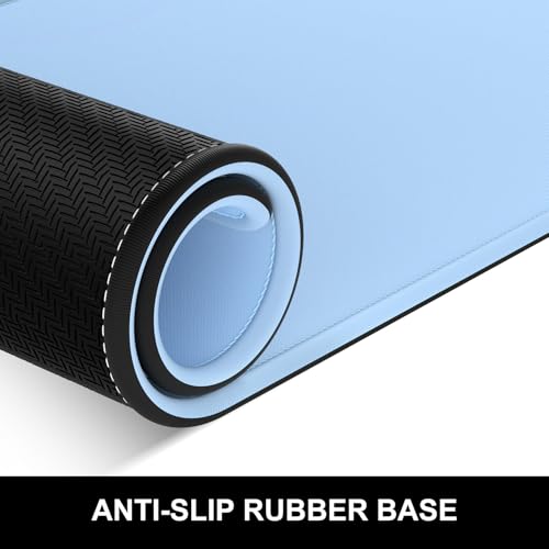 Hsurbtra Desk Pad, 23.6" x 13.8" Premium-Textured Desk Mat, Stitched Edge Anti-Slip Waterproof Rubber Mouse Pad, M Extended Computer Mat for Office Gaming Laptop Keyboard Sky Blue - color: Sky Blue, size: M Deskpad (23.6" x 13.8")
