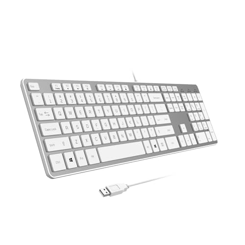 Wired USB Keyboard, Comfortable Quiet Chocolate Keys, Durable Ultra-Slim Computer Keyboard Wired(QWERTY) for PC, Windows 11/10/8/7/XP/Vista KB1430 (Sliver-1, Wired Keyboard for Windows) - color: Sliver-1