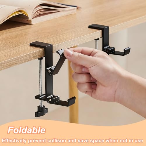 Headphone Stand for Desk Aluminum Alloy Headset Stand with Dual Foldable Hooks Headphone Holder Clamp Mount for Gaming PC Accessories Universal Space-Saving Under Table Headset Hangers - color: black 2