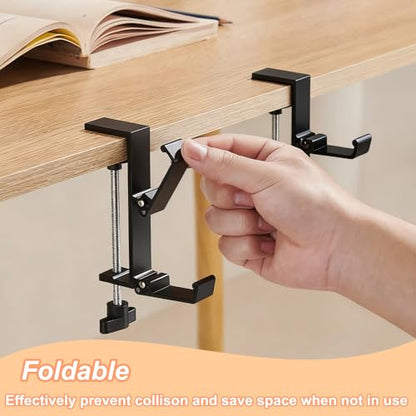 Headphone Stand for Desk Aluminum Alloy Headset Stand with Dual Foldable Hooks Headphone Holder Clamp Mount for Gaming PC Accessories Universal Space-Saving Under Table Headset Hangers - color: black 2