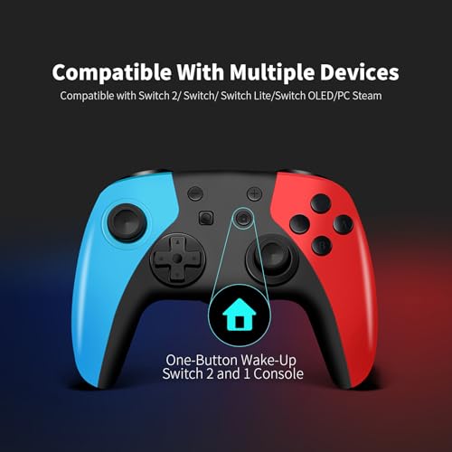 AceGamer 2 Pack Wireless Controller for Nintendo Switch/Lite/OLED/Switch 2, Hall Effect Joystick for Switch 2 Pro Controller with Wake-Up/Turbo/Dual Vibration/Programmable (Red+Blue) - color: Red+Blue
