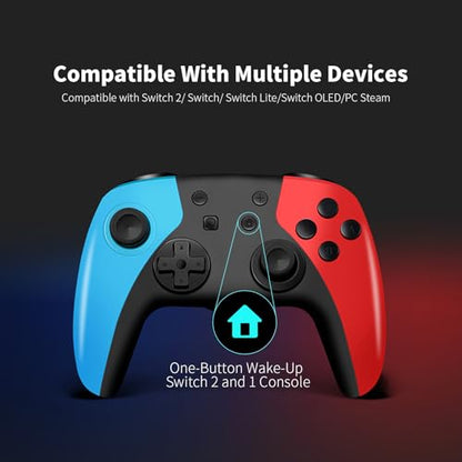 AceGamer 2 Pack Wireless Controller for Nintendo Switch/Lite/OLED/Switch 2, Hall Effect Joystick for Switch 2 Pro Controller with Wake-Up/Turbo/Dual Vibration/Programmable (Red+Blue) - color: Red+Blue