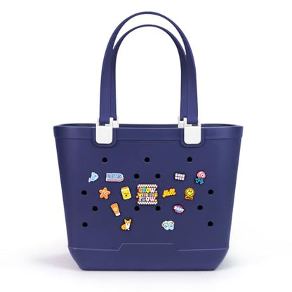 X-Large Rubber Beach Tote Bag, 18.9 "L x 9.4 "W x 13.8 "H Waterproof EVA Beach Totes with Zipper Pocket - color: Midnight Blue