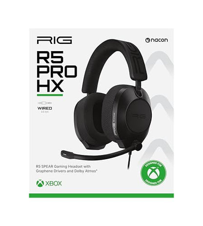 RIG R5 Spear PRO HX Wired Gaming Headset Officially Licensed for Xbox | Series X|S, Xbox One, PC - 40mm Graphene Drivers, Dolby Atmos, Flip-to-Mute Mic, Memory Foam Cushions - Universal 3.5mm - color: Black