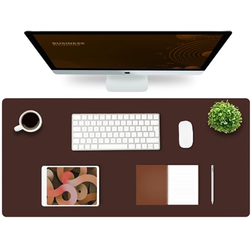 K KNODEL Large Office Leather Desk Mat, Mouse and Keyboard Pad, Computer and Laptop Mat, Desktop Protector and Cover, Writing Pad and Blotter (35.4"x17", Dark Brown) - color: Dark Brown, size: 35.4" x 17"