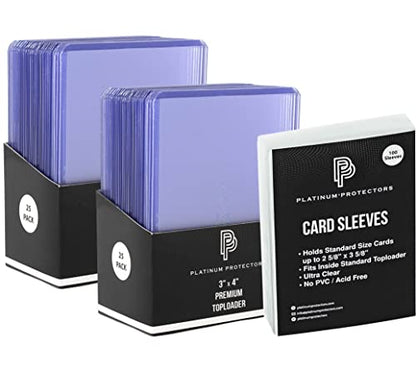 Platinum Protectors Premium Top Loaders (50 ct) and Ultra Clear Soft Penny Sleeves (100 ct) Bundle for Standard Trading Cards - size: 50 Toploaders + 100 Sleeves