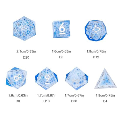 7PCS Cocktail Dice Set,Handmade Sharp Edge Dice Set D&D RPG Polyhedral Die,for Dungeons and Dragons TTRPG Games Roleplaying Games,with Gift Box.(Blue) - color: Cocktail Blue