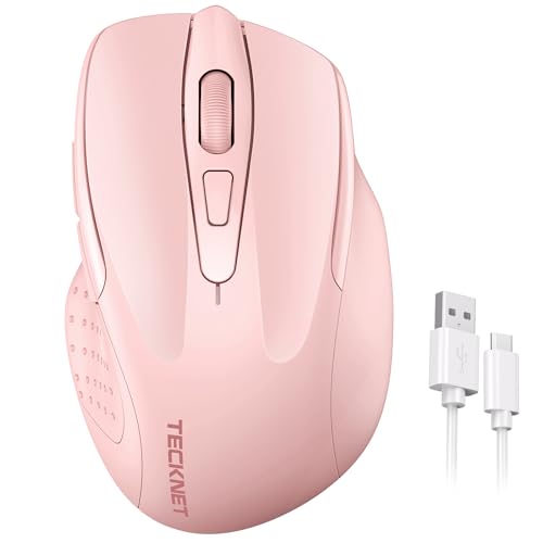 TECKNET Wireless Mouse Rechargeable, 2.4G USB-A Silent Mouse, Quiet Click, 6 Adjustable 4800 DPI, Cordless Computer Mice, Ergonomic Mice for Laptop, 6 Buttons for Chromebook, Ergo Grip - Pink - color: Pink