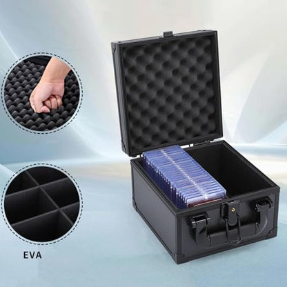 Card Storage Box Aluminum Alloy Card Storage Case with Trading Card Collection Box EVA Foam Protection Organizer for, 2 Compartments - size: 2 Compartments
