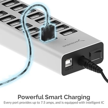 SABRENT 90W 20-Port USB 2.0 Charging Station (AX-P20C) | 20 USB charging ports; 90W; includes 12V power supply; multi-device desktop charger - size: 20-PORT